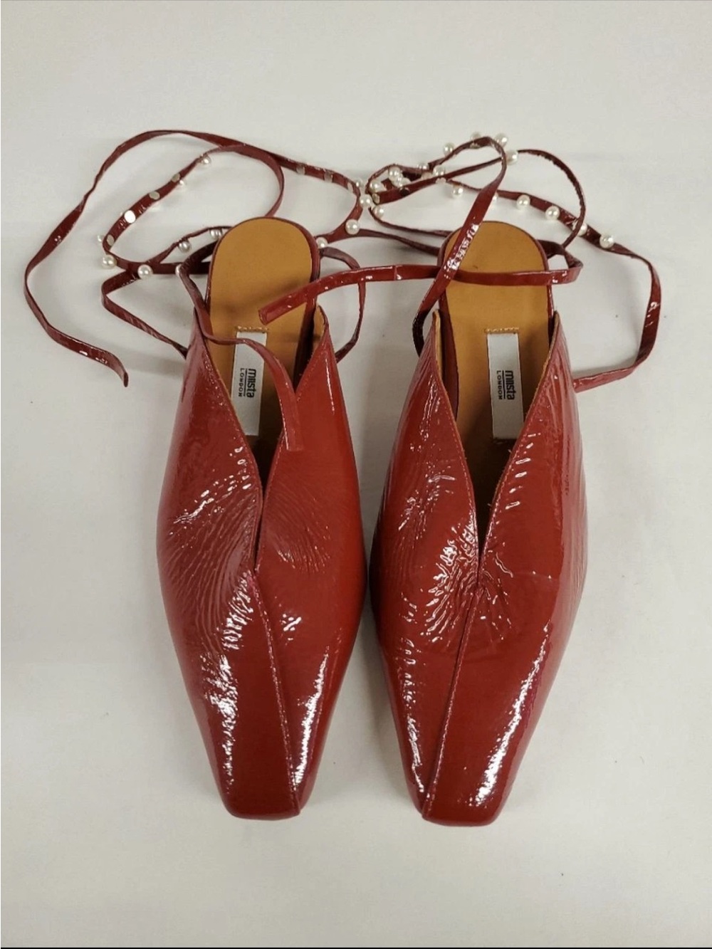 Miista-London Red Patent Square Toe Kitten Heels NWOB Size 39